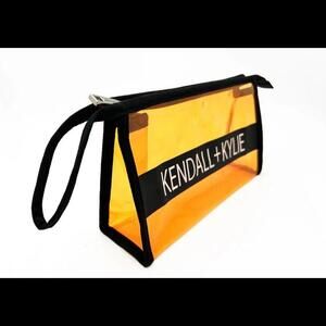 Kendall + Kylie Cosmetic Bag Makeup Bag Clear Orange w/ Black NWOT